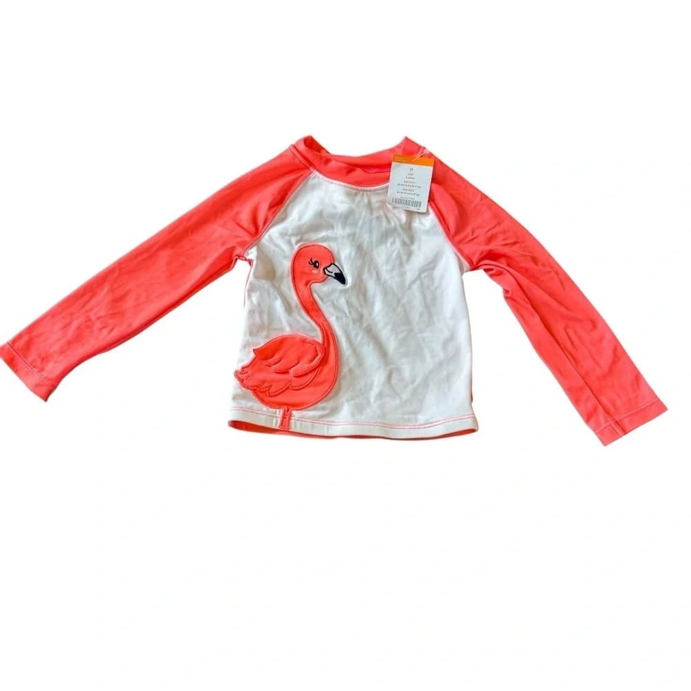 Gymboree Girls 2T Flamingo Rash Guard Swim Top Pink UPF 50+ Long Sleeve NWT